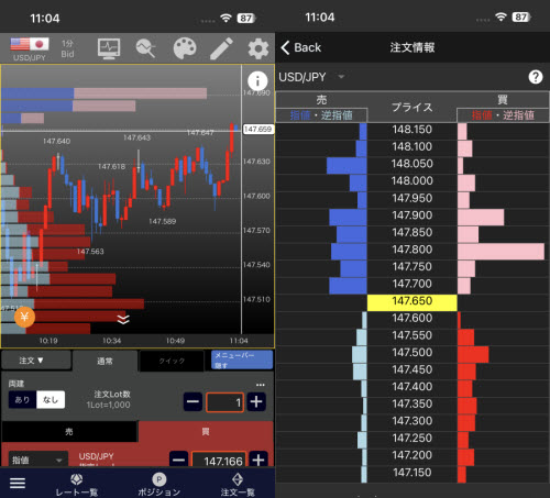 ヒロセ通商[LION FX]注文情報画面