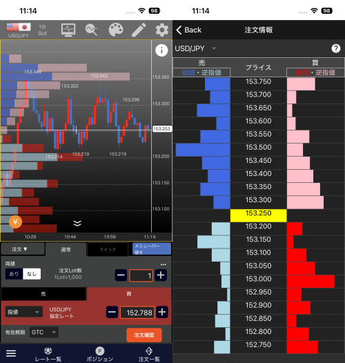 ヒロセ通商[LION FX]注文情報画面