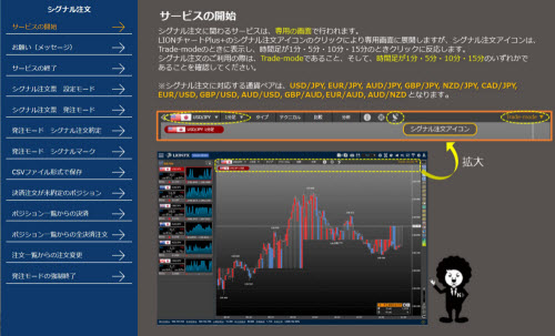 ヒロセ通商LIONチャートPlus+シグナル発注設定画面