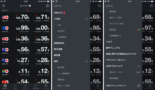 LINEFXメニュー画面