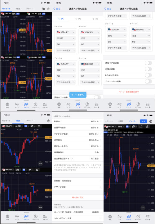 ヒロセ通商新iPhoneアプリ[LION FX 5]のチャートと設定画面
