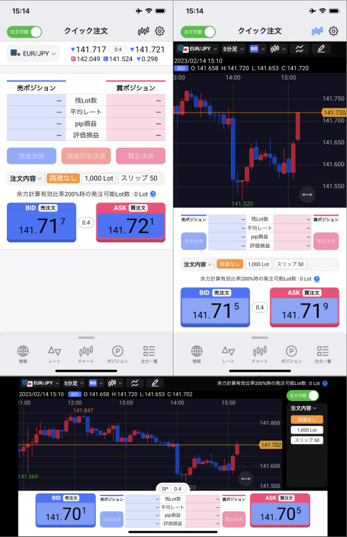 ヒロセ通商新iPhoneアプリ[LION FX 5]のスピード注文画面